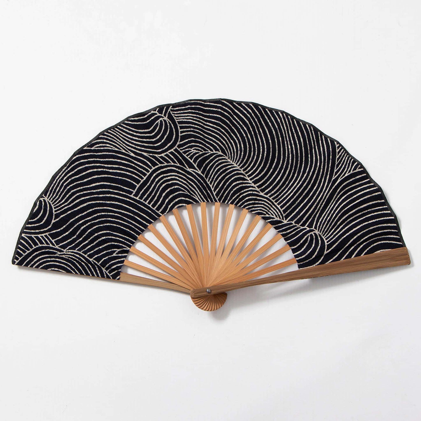 Folding Fan - Chirimen Wave Navy