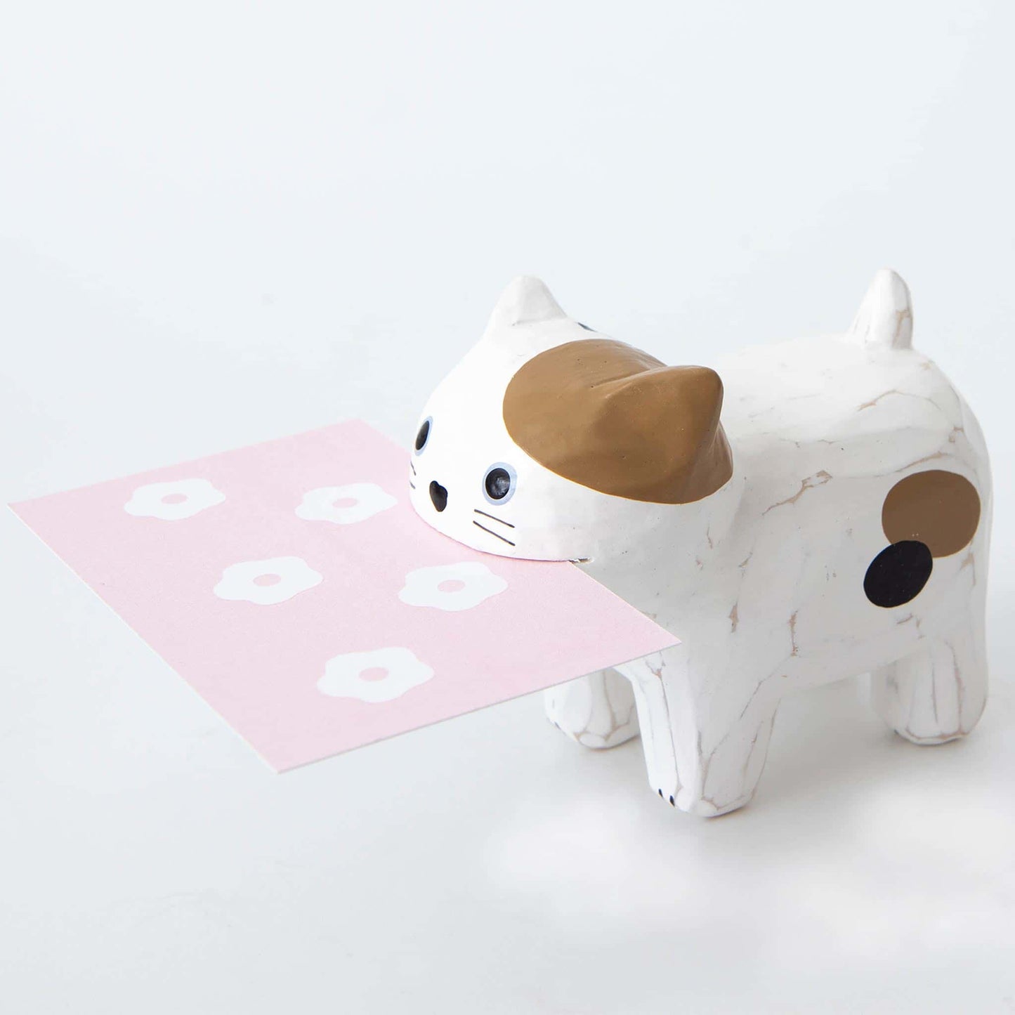 Wooden Animal Card Holder Cat White Brown