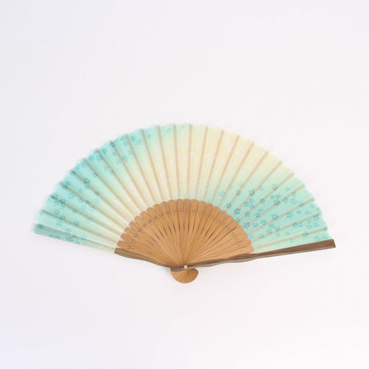 Folding Fan - Little Cherry Blossoms Green