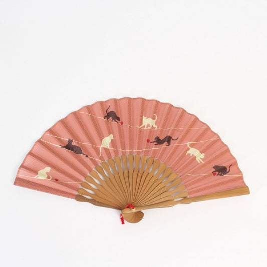 Folding Fan - Whimsical Cats Pink