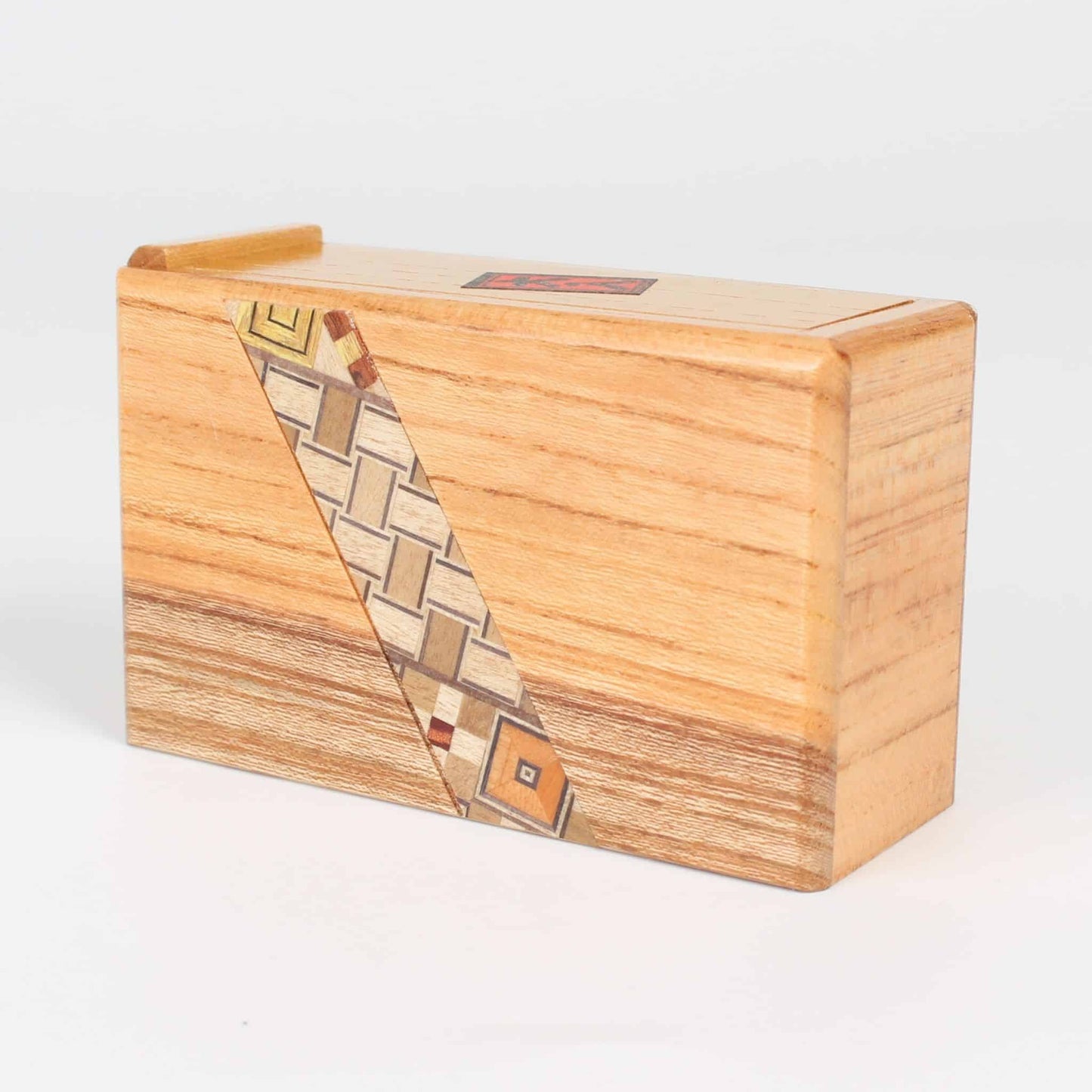 Hakone Yosegi Zaiku Karakuri Toothpick Holder – Japanese Wooden Rising Toothpick Case with Lid