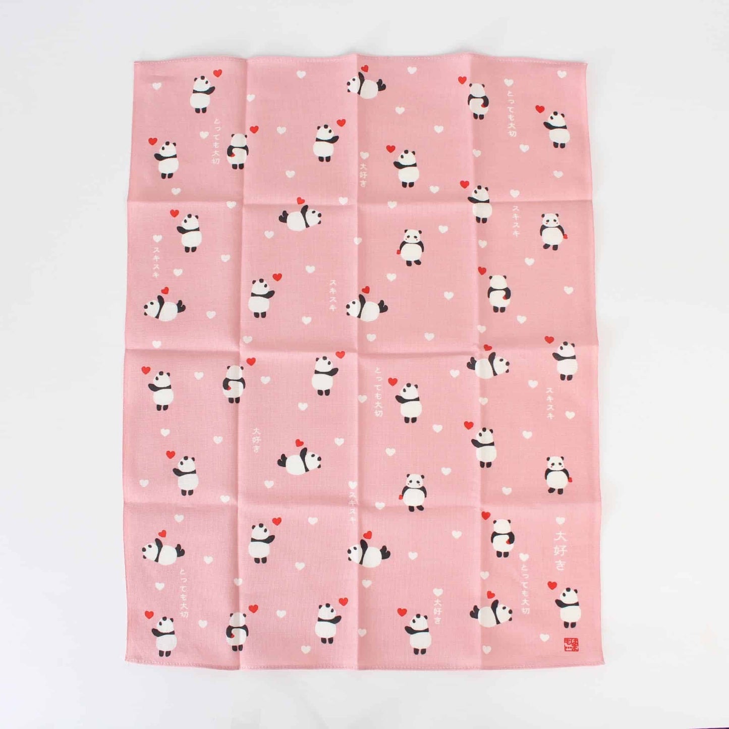 Tenugui Handkerchief | Panda's I Love You | Pink | Made in Japan