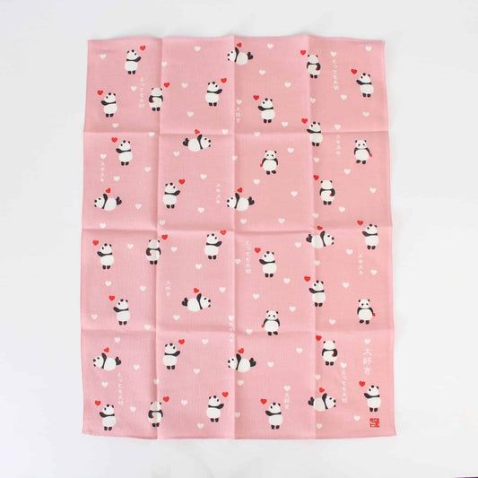 Tenugui Handkerchief | Panda's I Love You | Pink | Made in Japan