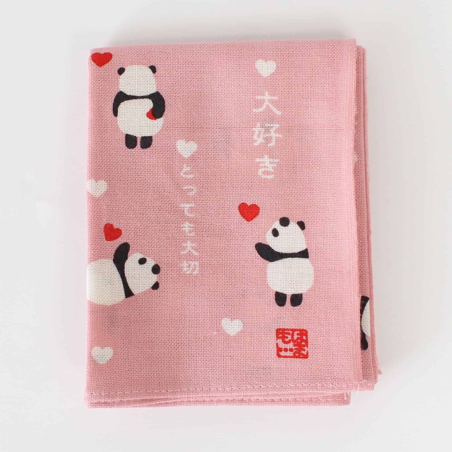 Tenugui Handkerchief | Panda's I Love You | Pink | Made in Japan