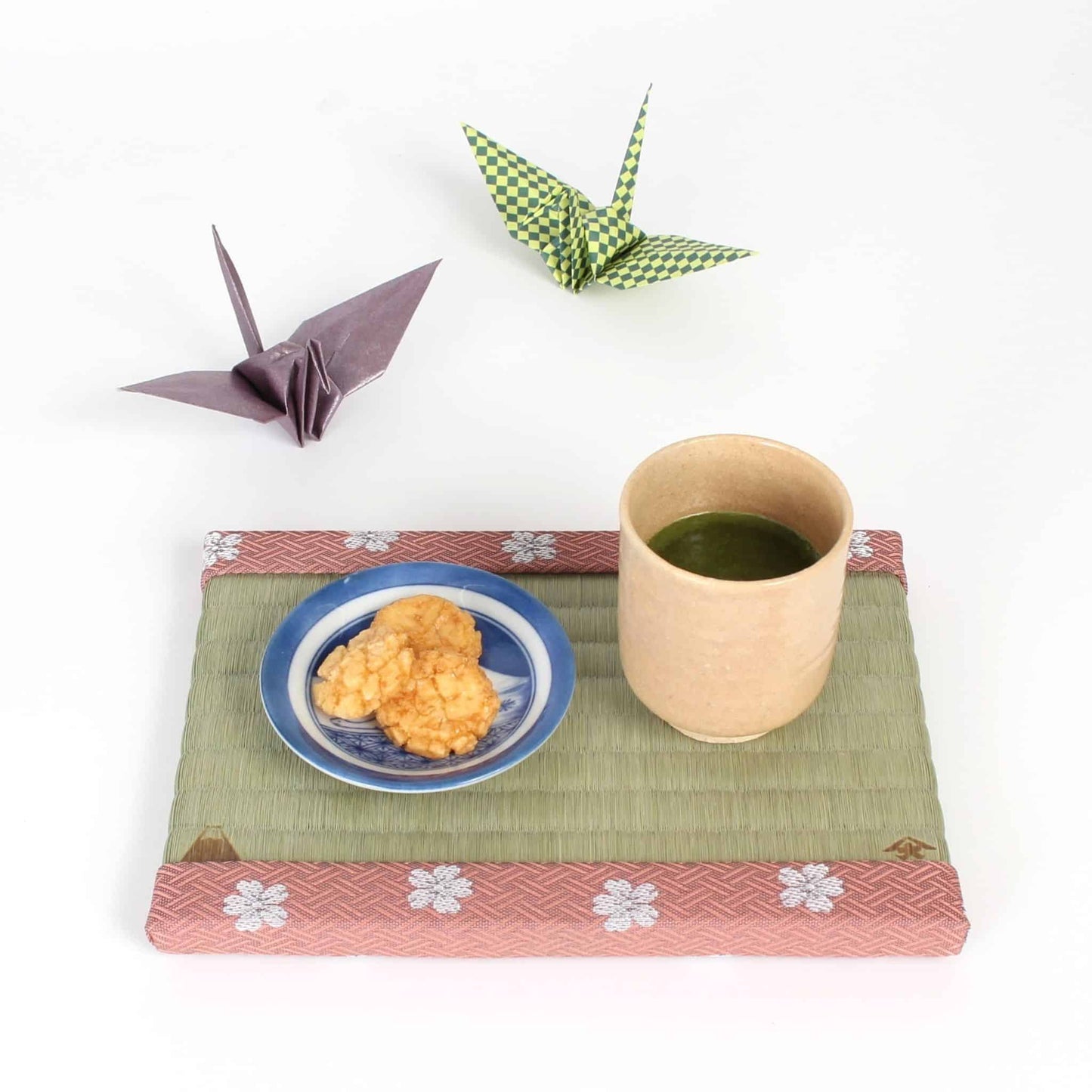 Japanese Tatami Mat Hanabishi Green | Kiryu Woven Miniature Tatami