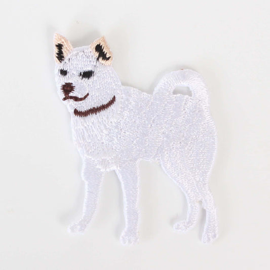 White Shiba Inu Embroidered Iron-On Patch | Made in Japan