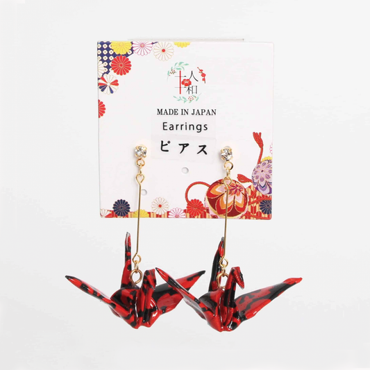 Earrings Crane Cherry Blossom Red