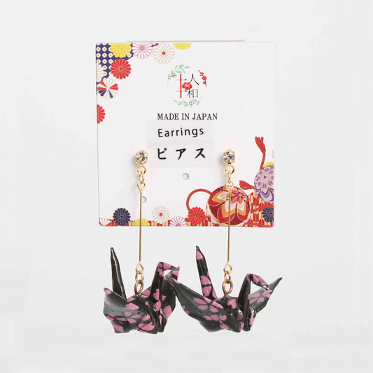 Earrings Crane Cherry Blossom Pink