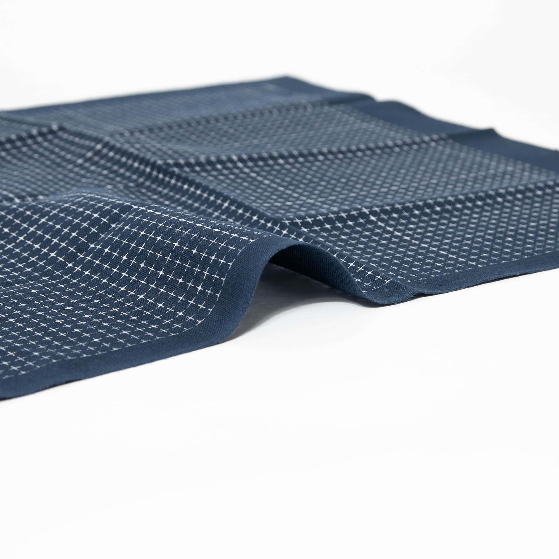 Sashiko Tea Towel 34x34cm - Gridded Pattern Cloth (Navy)