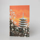 Fukui Asahido Greeting Card - Japanese Pagoda and Flowers