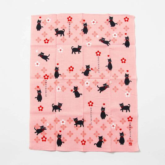 Tenugui Handkerchief - Cat's "Thank You" (Pink)
