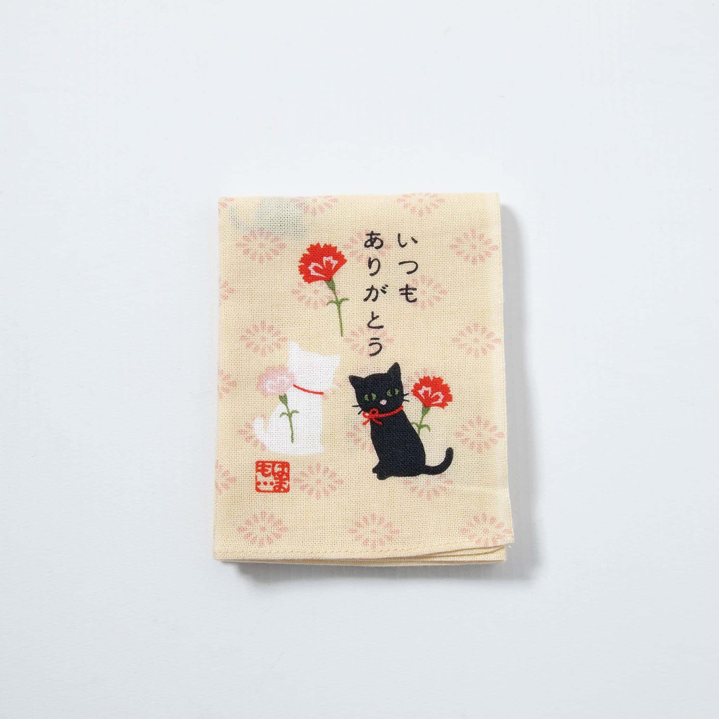 Tenugui Handkerchief - Cat's "Thank You" (Yellow)