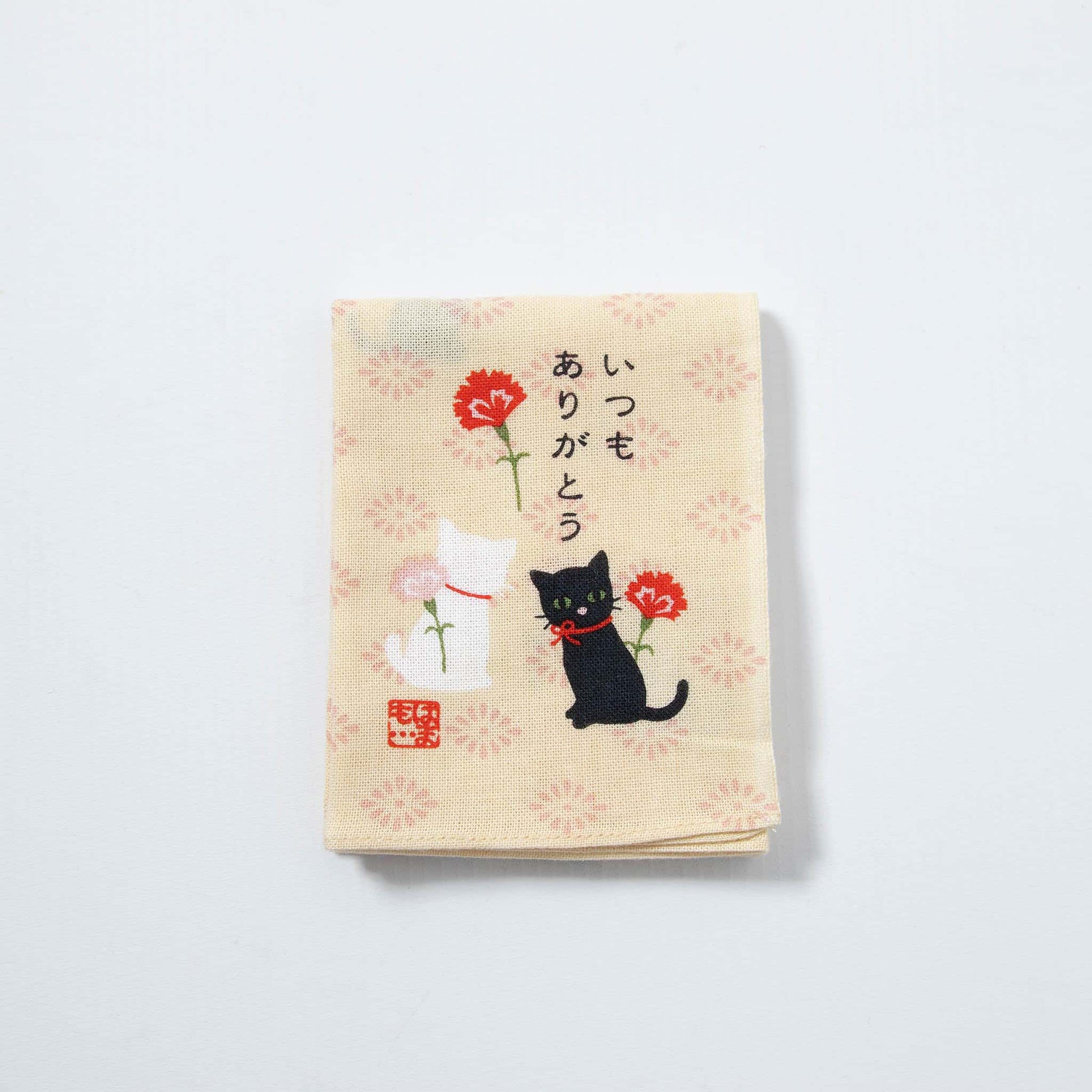 Tenugui Handkerchief - Cat's "Thank You" (Yellow)