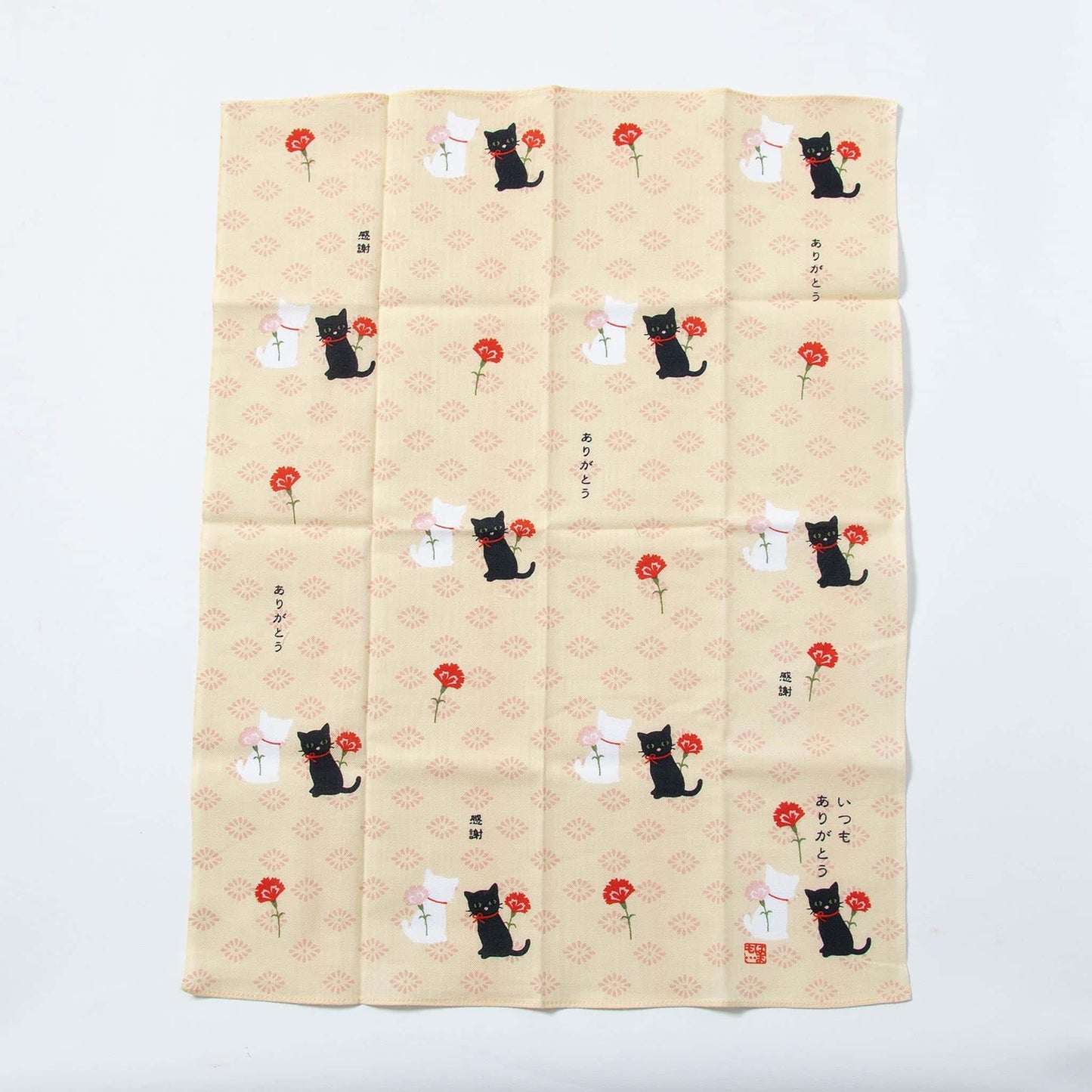 Tenugui Handkerchief - Cat's "Thank You" (Yellow)