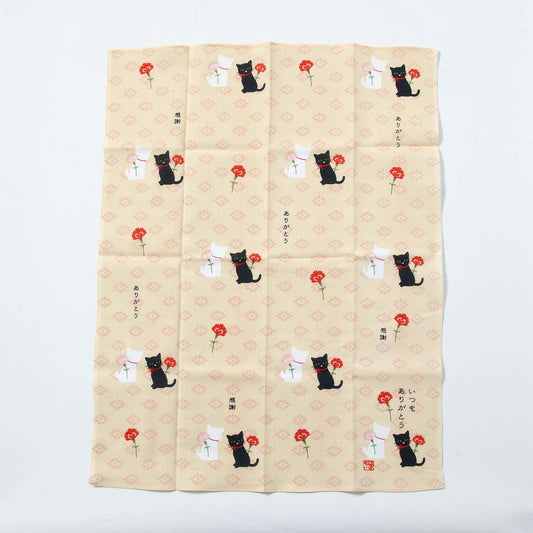 Tenugui Handkerchief - Cat's "Thank You" (Yellow)